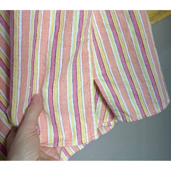 Kim Rogers Pure Linen Shirt Button Up Long Sleeve Peach Stripe Classic Womens 1X - Picture 7 of 11